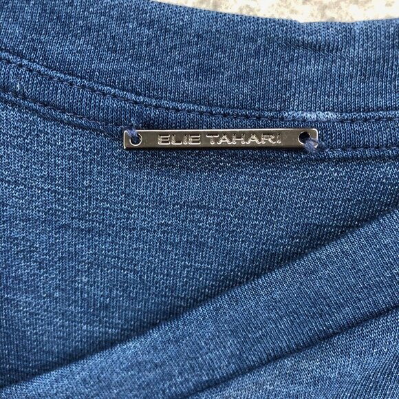 Elie Tahari Dress Womens Extra Small Blue Tshirt Mini Twist Neck Short Sleeve - Picture 5 of 9